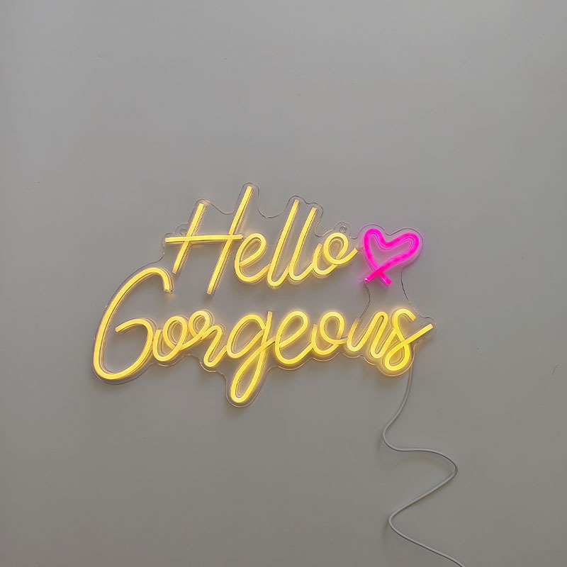 Pink and yellow Neon Sign Led Light Hello Letters Bedroom Wall Window Shop Door Decor And Wall Decor