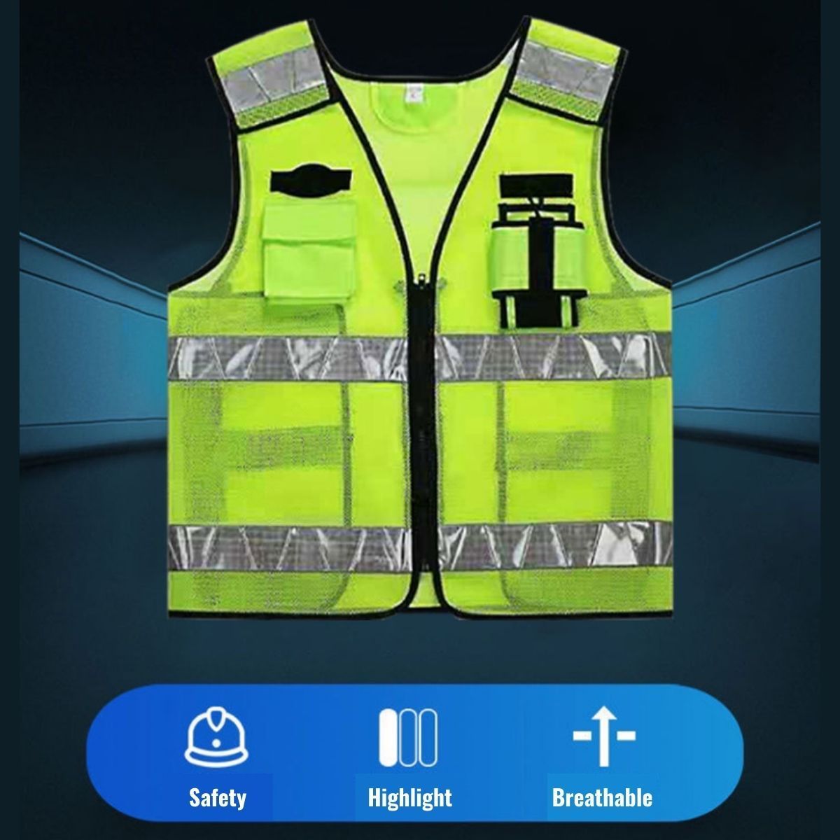 Motorcycle Vest Reflective High Visibility Mesh Multi-functional Workwear Motorbike Vest Warning Patrol Traffic Security Vest