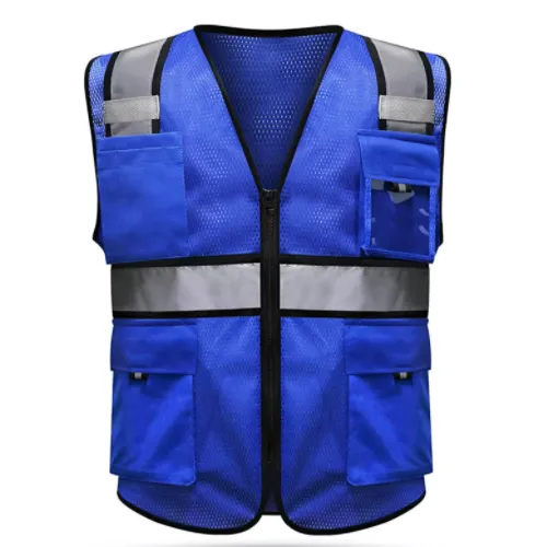 Mesh Safety Reflective Vest with Pockets and Mic Tabs Waterproof Yellow Orange Blue ANSI/ISEA Safety Mesh Vest for Construction