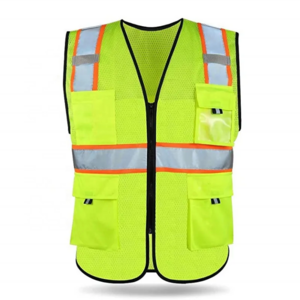 Mesh Safety Reflective Vest with Pockets and Mic Tabs Waterproof Yellow Orange Blue ANSI/ISEA Safety Mesh Vest for Construction