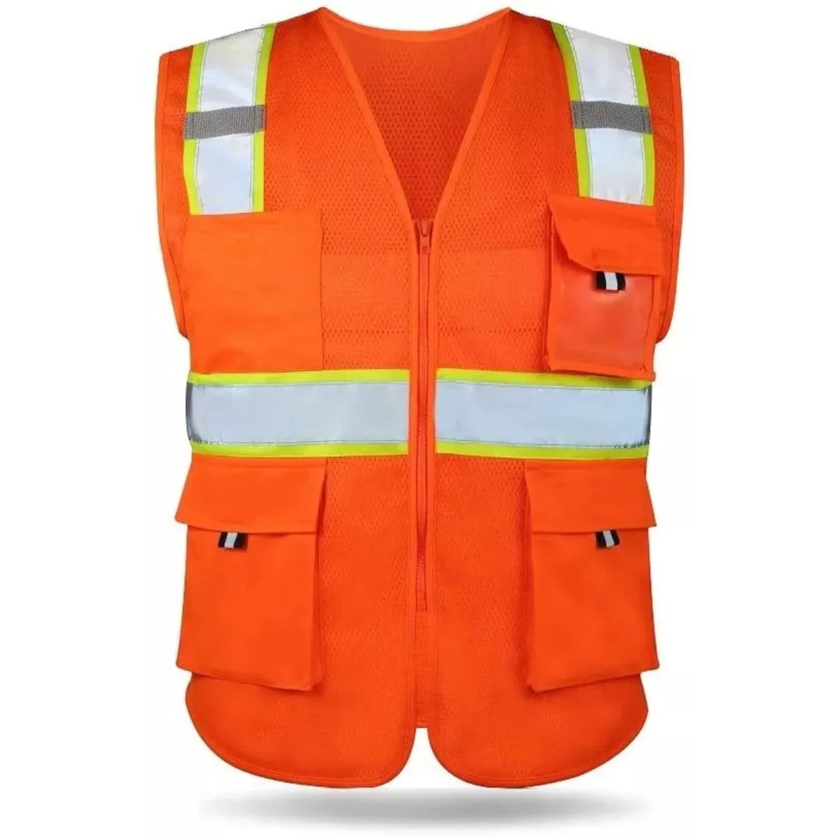 Mesh Safety Reflective Vest with Pockets and Mic Tabs Waterproof Yellow Orange Blue ANSI/ISEA Safety Mesh Vest for Construction