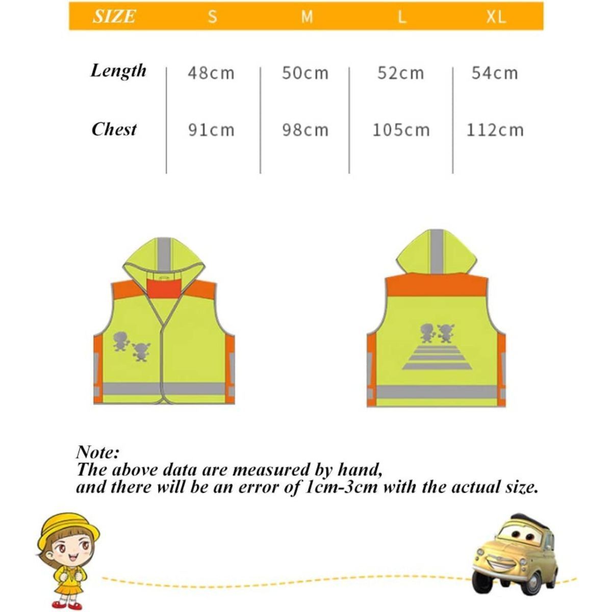 Hi Vis Viz Children Waistcoat Baby Reflective Vest with Hat and Cartoon Patterns Kids High Visibility Safety Road Traffic Coat