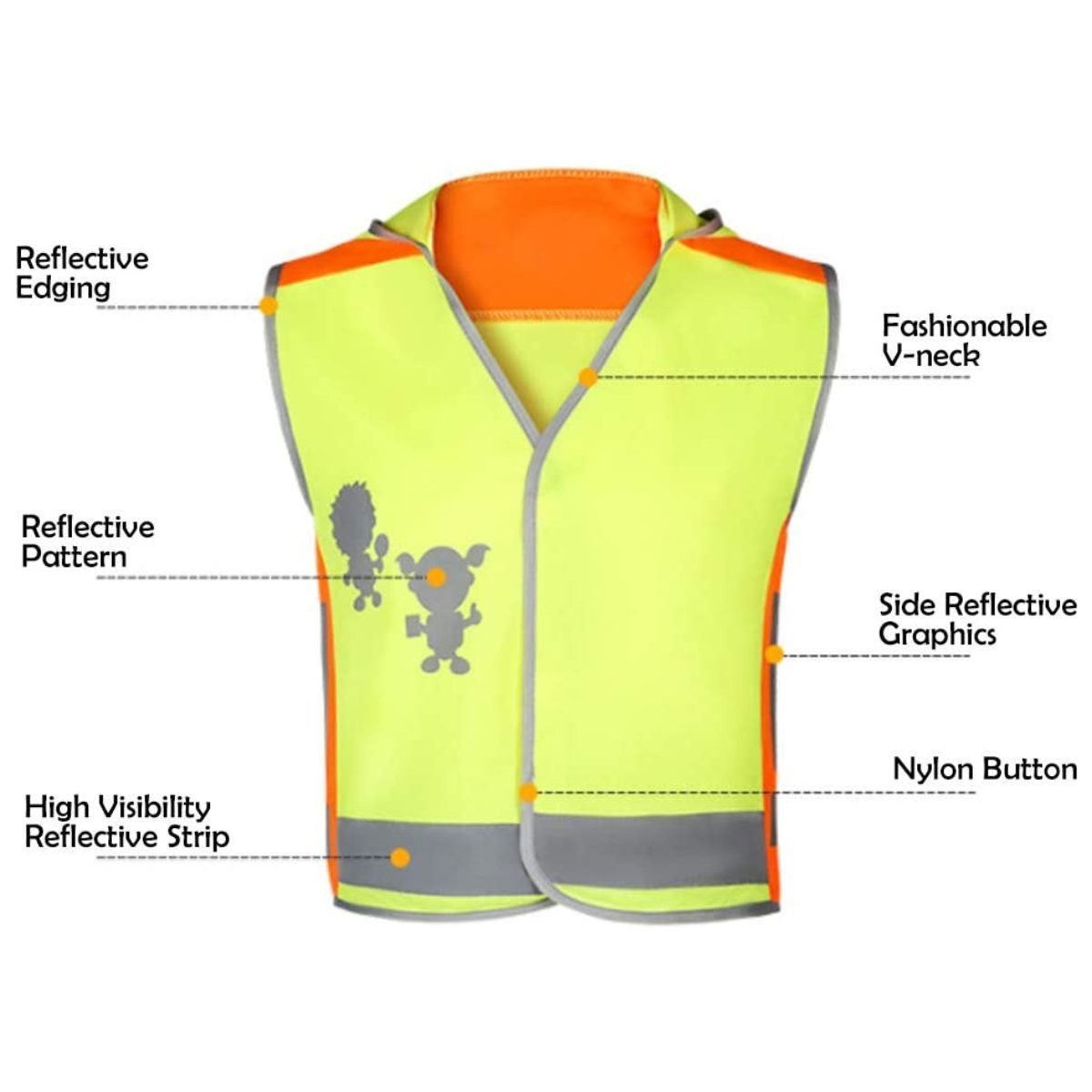 Hi Vis Viz Children Waistcoat Baby Reflective Vest with Hat and Cartoon Patterns Kids High Visibility Safety Road Traffic Coat