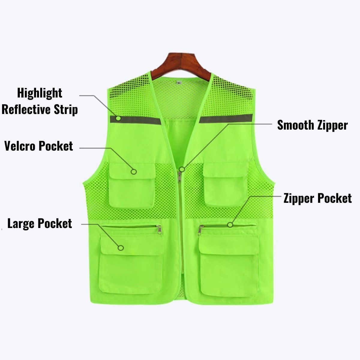 Summer Reflective Fishing Vest Safety Customized Skin-Friendly Breathable Multi Pocket Mesh Vest Sleeveless Activity Volunteer