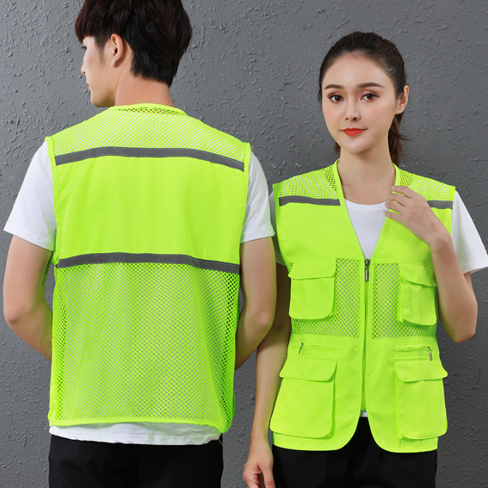 Summer Reflective Fishing Vest Safety Customized Skin-Friendly Breathable Multi Pocket Mesh Vest Sleeveless Activity Volunteer