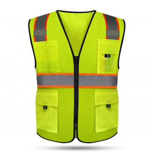 High Visibility Construction Work Vest with Pockets and Zipper Knitted Fabric Neon Yellow Safety Vest Meets ANSI/ISEA Standards