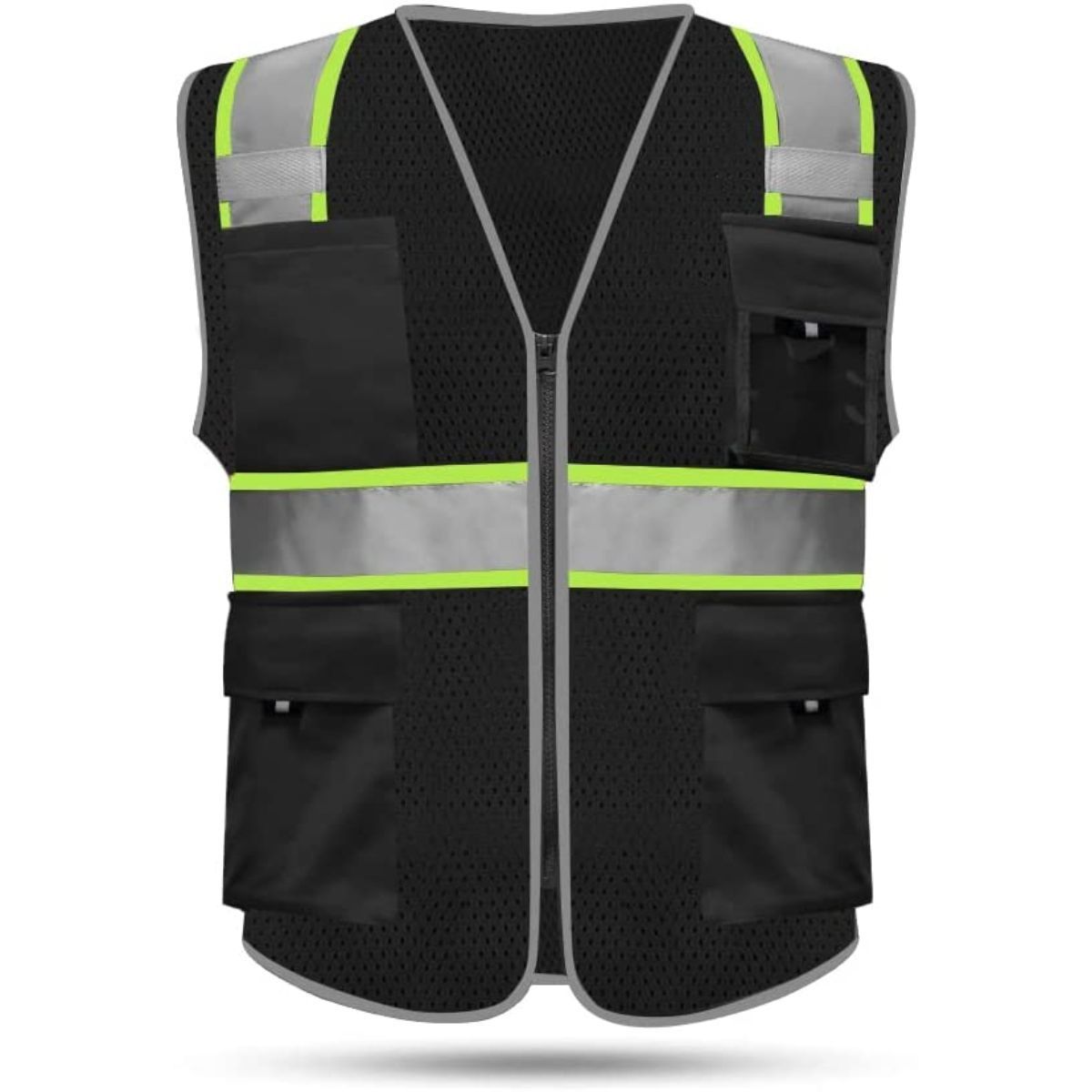 Black Safety Reflective Vest Mesh Multi Pockets Waterproof ANSI/ISEA Safety Mesh Construction Hi Vis workwear Overalls for Men