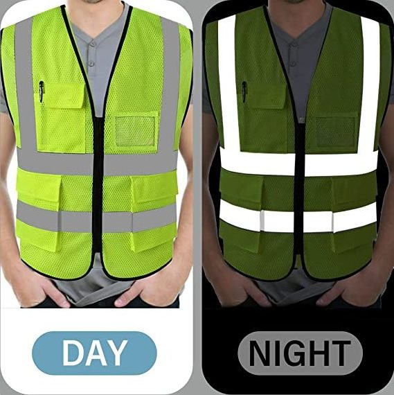 PROT Reflective Mesh Safety Vest with Pockets Clear PVC Card Pockets Zipper Front ANSI Class2 Neon Yellow Cooling Breathable