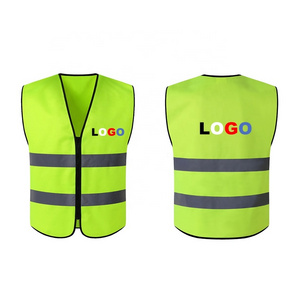 Customized Reflective Safety Vest Orange Zipper Knitted  Security Vests with Multi Pockets Print Your LOGO