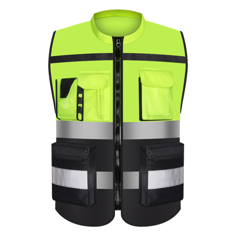 Logo Safty Jackets Black Bottom Reflectable Vest Working Clothes Engineer Zipper Muti Pockets Construction Hi Vis Workwear