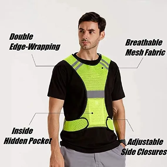 Reflective Night Running Vest Mesh Custom OEM Best Price high Visibility Jogging vest Men Yellow Sports Traffic Safety Belts