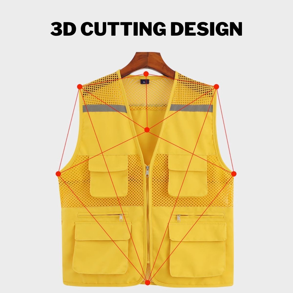 Summer Reflective Fishing Vest Safety Customized Skin-Friendly Breathable Multi Pocket Mesh Vest Sleeveless Activity Volunteer