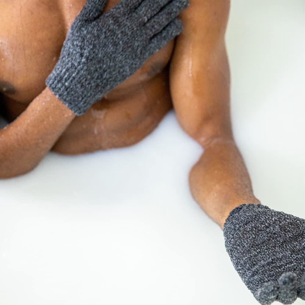 Charcoal Exfoliating Gloves Exfoliating Gloves With Hanging Loop Body Scrub For Dry Skin Body Exfoliator