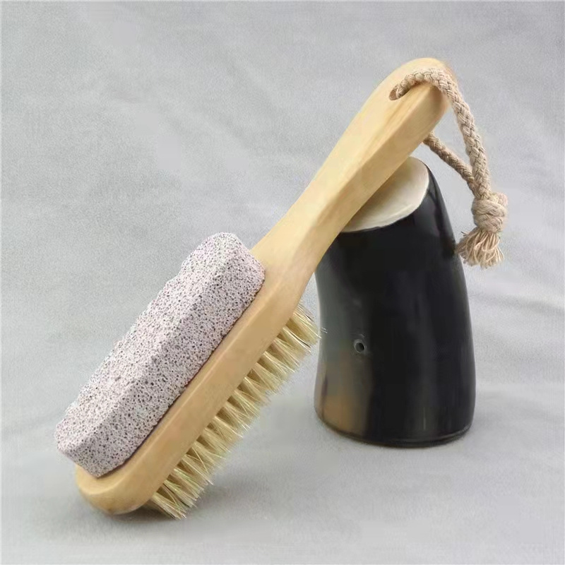 Spa Tool Wooden Bath Brush With Pumice Stone For Foot Massage foot brush