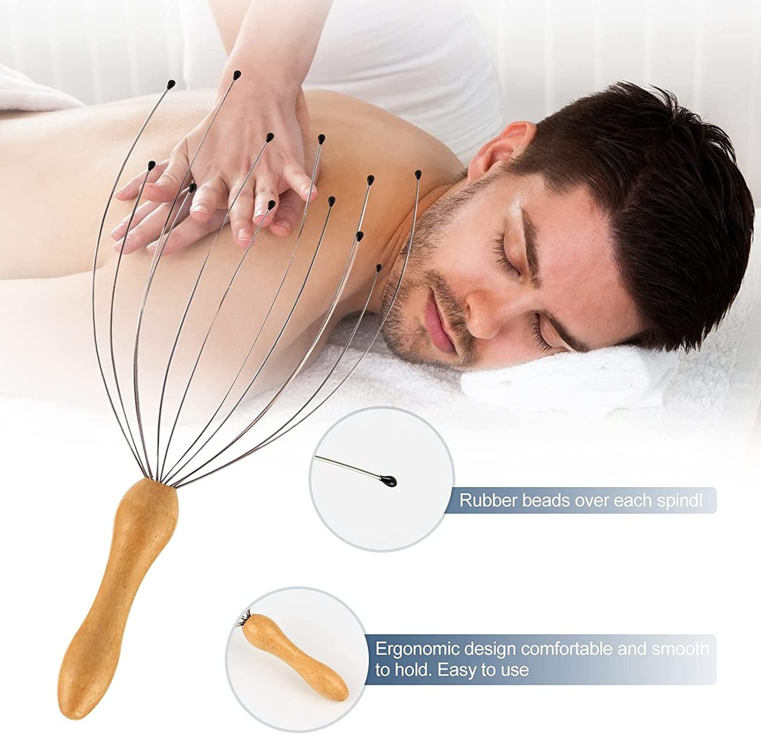 Tiktok Hot Selling Custom Logo Wood Handle Handheld Scalp Head Massager Head Hair Scratcher Massage