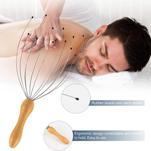 Tiktok Hot Selling Custom Logo Wood Handle Handheld Scalp Head Massager Head Hair Scratcher Massage