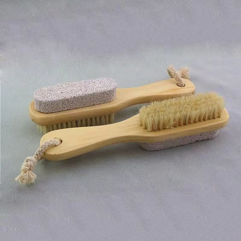 Spa Tool Wooden Bath Brush With Pumice Stone For Foot Massage foot brush