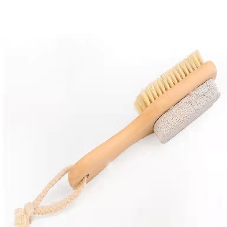 Spa Tool Wooden Bath Brush With Pumice Stone For Foot Massage foot brush