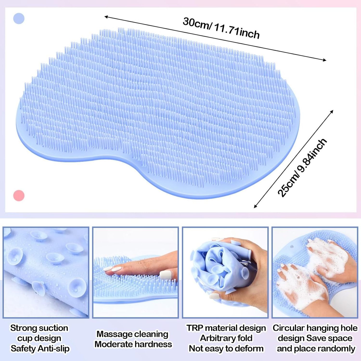 Silicone Bath Massage Cushion Brush with Suction Cups Bathroom Wash Foot Mat Shower Back Foot Scrubber