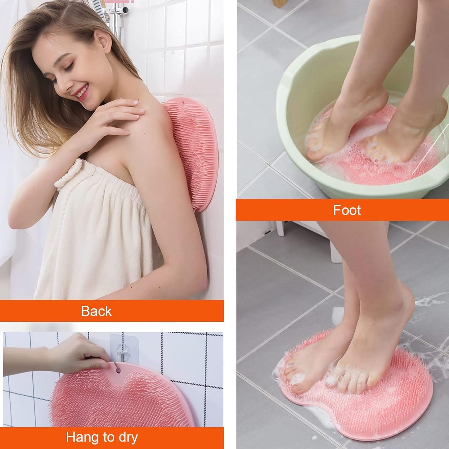 Silicone Bath Massage Cushion Brush with Suction Cups Bathroom Wash Foot Mat Shower Back Foot Scrubber