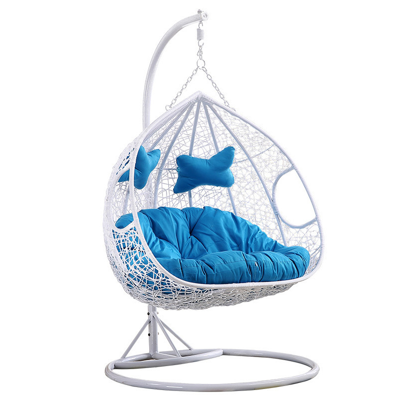 Modern outdoor furniture PE Rattan Garden Swing Double egg hanging swing chair with Stand