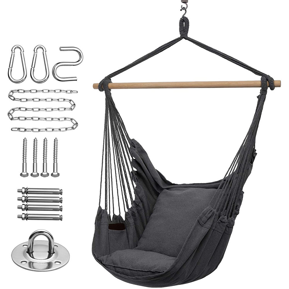 Adjustable and Easy Installation Poly-cotton Hammock Swing Hanging Chair Including Hanging Kits