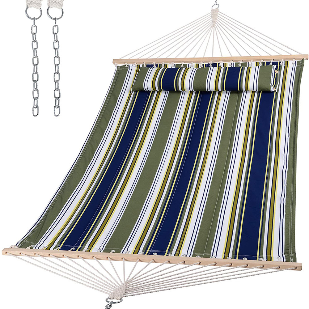 Outdoor Quilted Canvas Double Hammock with Hardwood Spreader