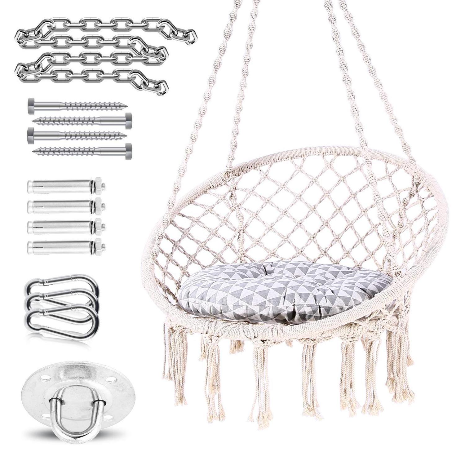 Scandi-Boho Style Cotton Macrame Swing Chair Outdoor Furniture for Backyard,Patios,Garden