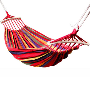 High Quality Soft and Durable Stripe Hammocks Cotton Hammock Bed with Solid Wood Spreader Bar