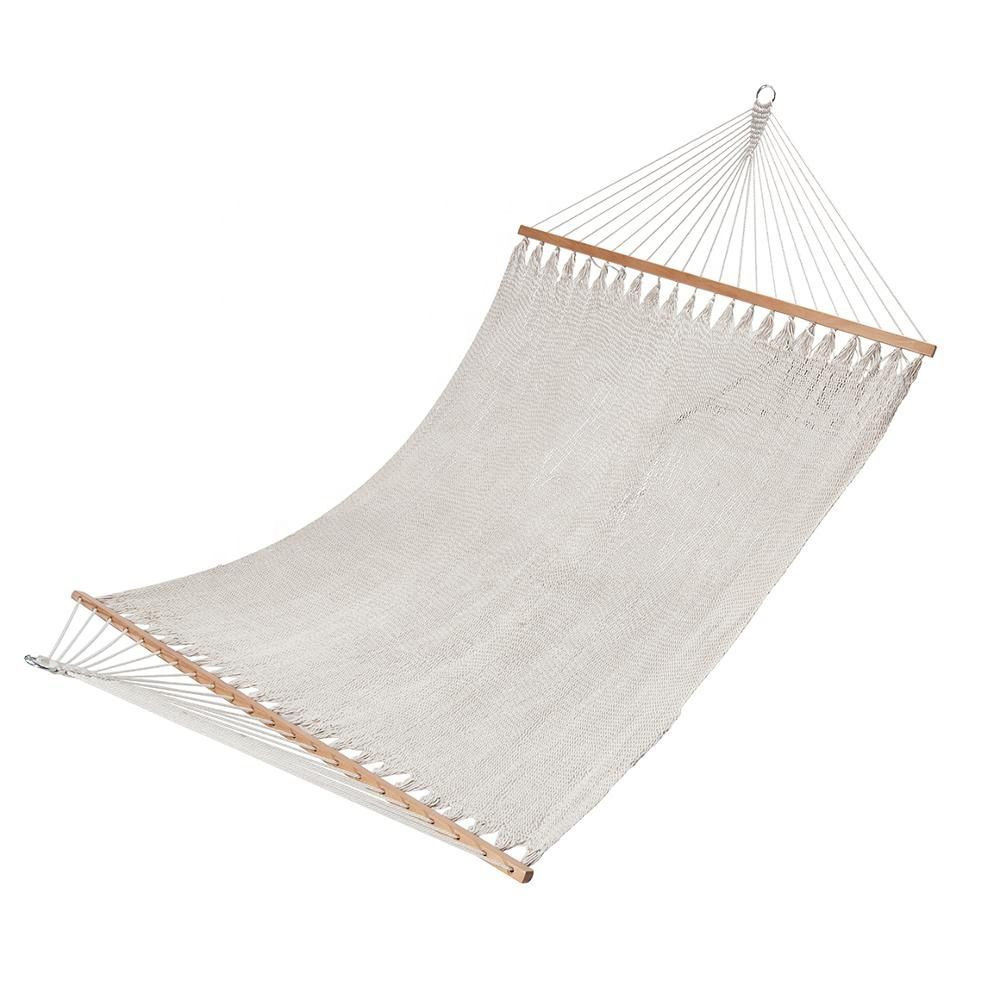 Two Person Sleeping Bed Swing Double Cotton Rope Hammock with Wood Spreader Bar (450 LB Capacity)