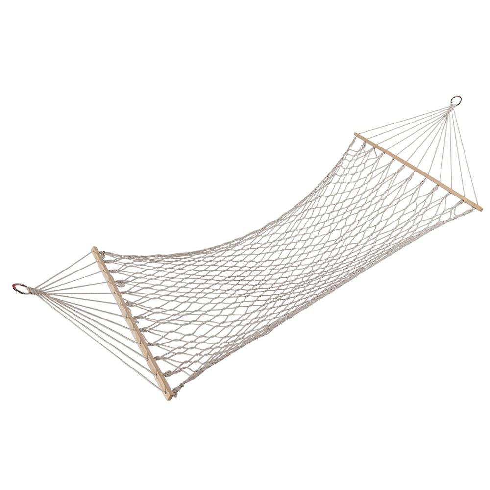 Two Person Sleeping Bed Swing Double Cotton Rope Hammock with Wood Spreader Bar (450 LB Capacity)