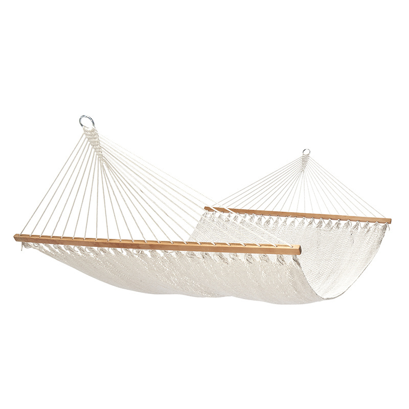 Two Person Sleeping Bed Swing Double Cotton Rope Hammock with Wood Spreader Bar (450 LB Capacity)