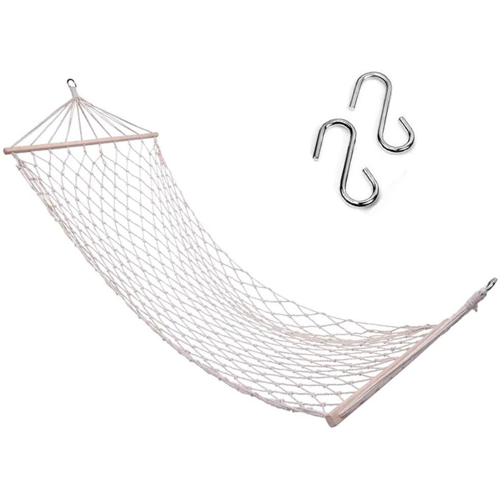 Hand-Woven Breathable Tropical Cotton White Net Mesh Hammock