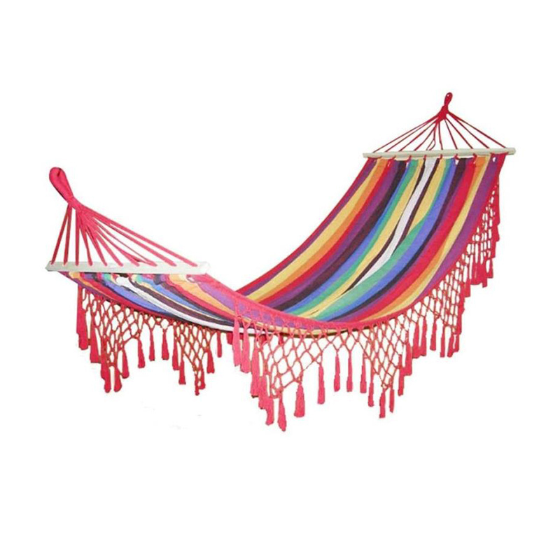 Pink Canvas Macrame hammock with wooden spreader bar