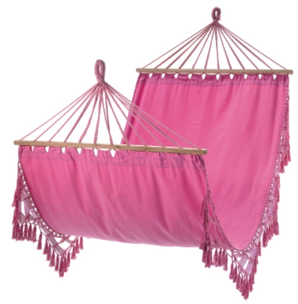 Pink Canvas Macrame hammock with wooden spreader bar