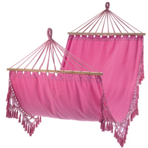 Pink Canvas Macrame hammock with wooden spreader bar