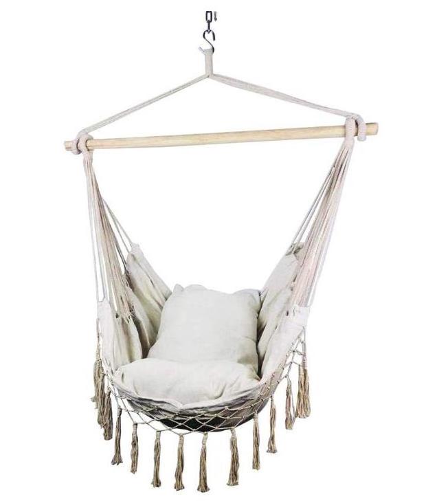 Poly-cotton Elegant boho furniture Striped hanging Hammock swing chair with Tassels