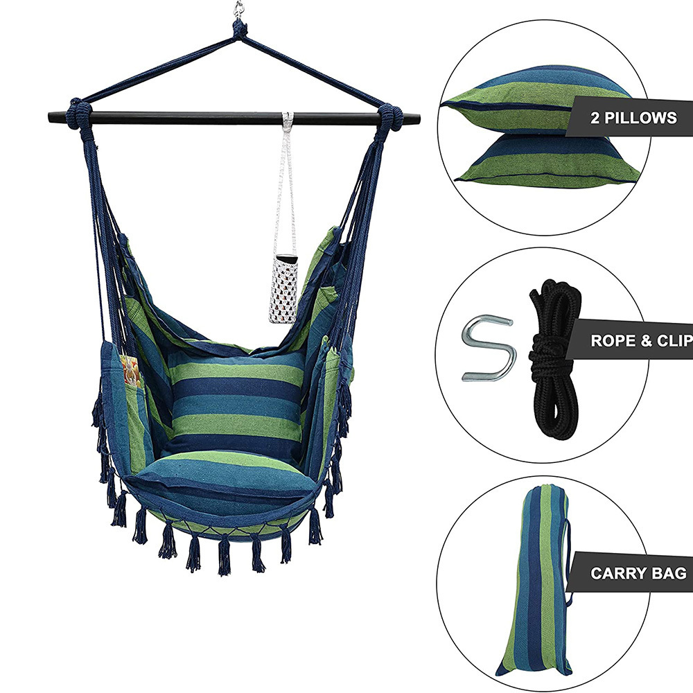 Poly-cotton Elegant boho furniture Striped hanging Hammock swing chair with Tassels