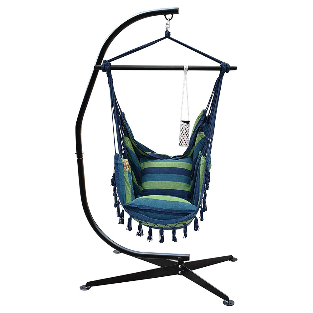 Kids Patio Hanging Swing with Hand-knitted Cup Holder