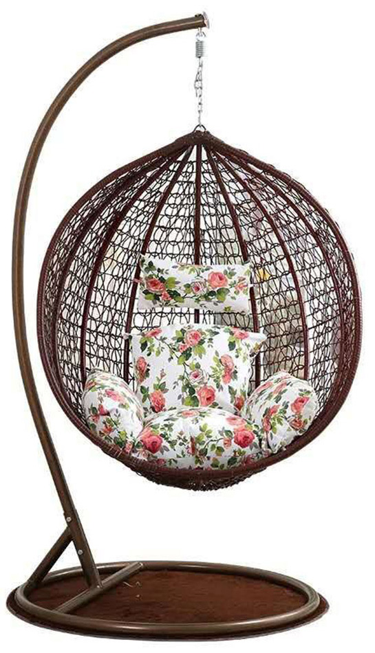 Patio Tree Outdoor Wicker Basket Swing Chair Hanging Basket Egg Chair with Cushion and Stand