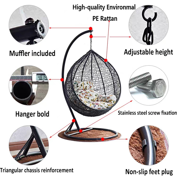 Wicker PE Rattan Basket Hanging Egg Chair For Outdoor Patio Furniture