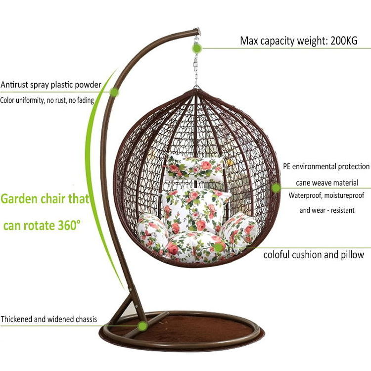 Wicker PE Rattan Basket Hanging Egg Chair For Outdoor Patio Furniture