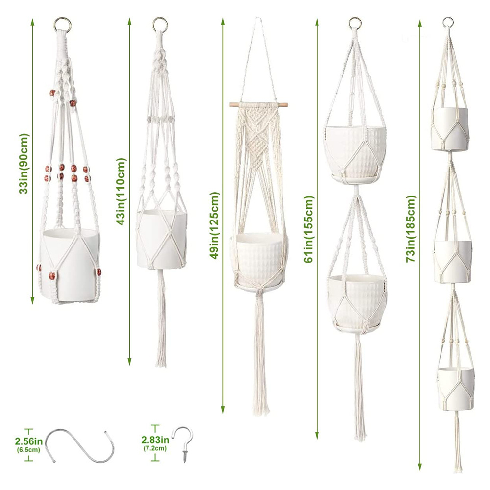 Boho Home Garden Decor Hanging Macrame Plant Hangers with Hooks