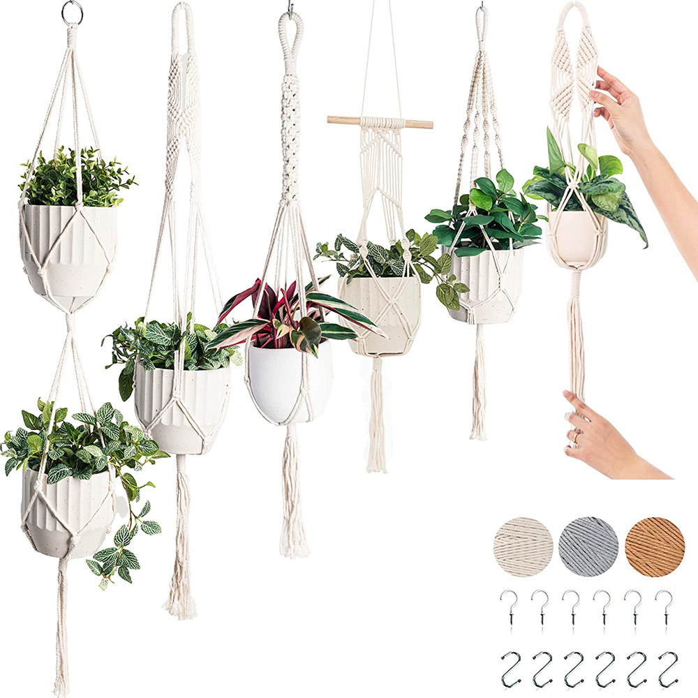 Boho Home Garden Decor Hanging Macrame Plant Hangers with Hooks