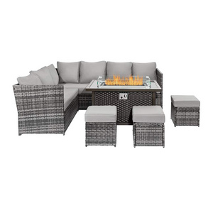 Garden Patio Furniture PE Wicker Rattan Dining Table Set with Fire Pit