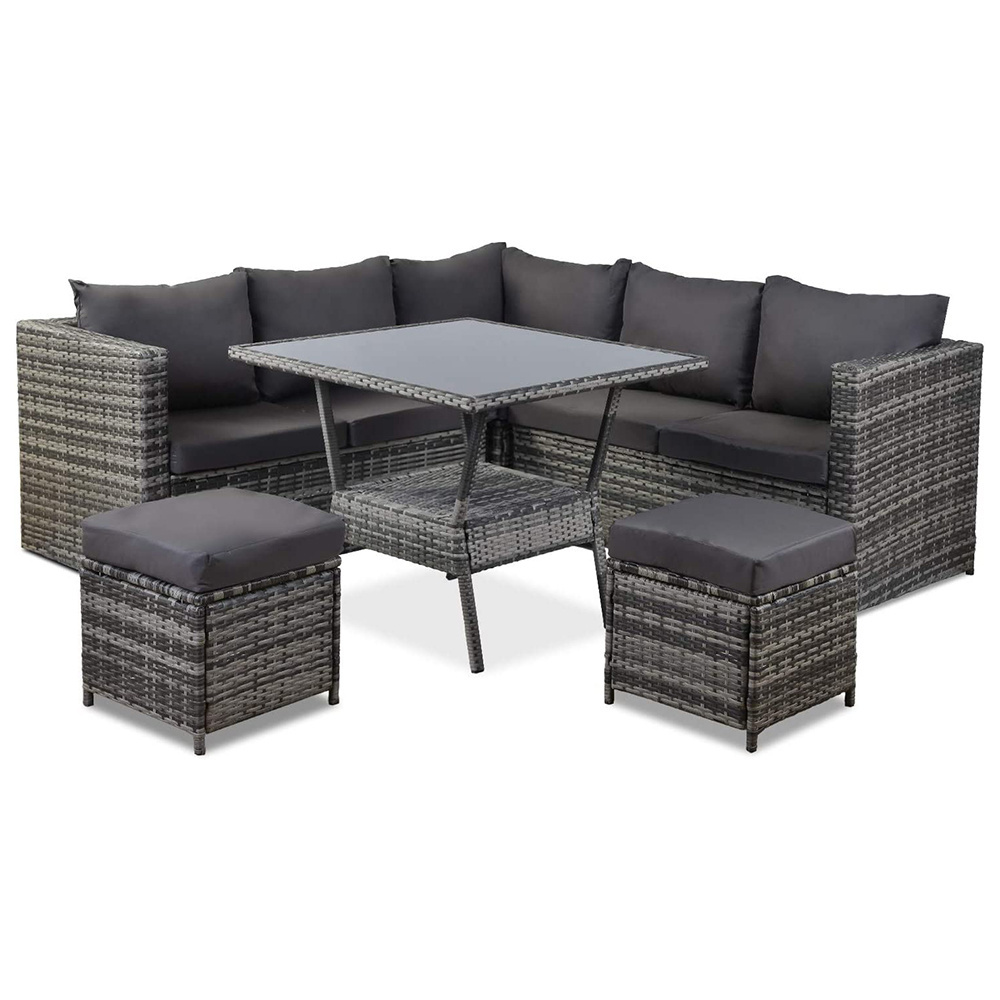 Garden Patio Furniture PE Wicker Rattan Dining Table Set with Fire Pit