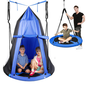 Outdoor Adjustable 40" Hanging Kids Sensory Swing with Play Tent