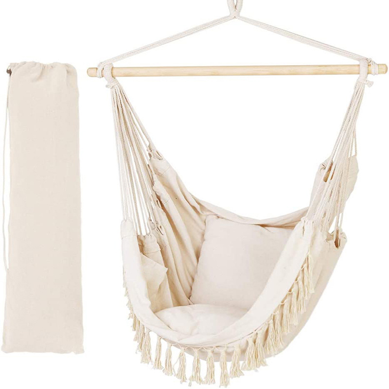 Foldable Steel Support Bar Macrame Hammock Swing Chair with Carry Bag