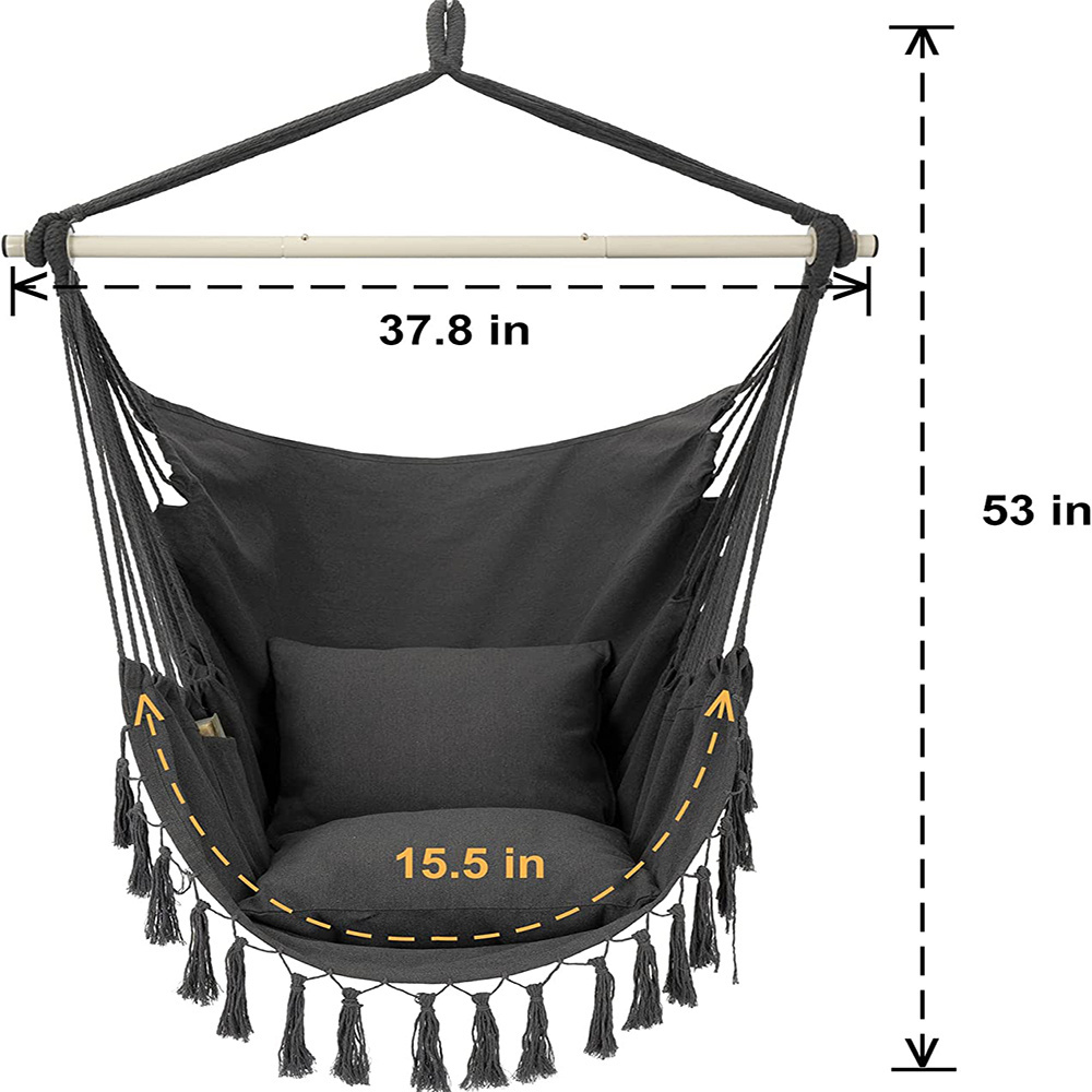 Foldable Steel Support Bar Macrame Hammock Swing Chair with Carry Bag