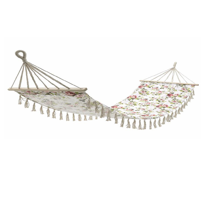 Fishtail Knitting Portable Wooden Canvas Hammock for Travel Beach